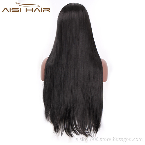 Aisi Hair Wholesale Long Silky Straight Black Synthetic Lace Front Wigs With Baby Hair For Women Heat Resistant Fiber